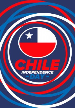 Şili Bağımsızlık Günü. Mutlu bayramlar Patrias. Özgürlük günü. Yıllığı 18 Eylül 'de kutlayın. Şili bayrağı. Vatansever Şili tasarımı. Poster, kart, afiş, şablon, geçmiş. Vektör