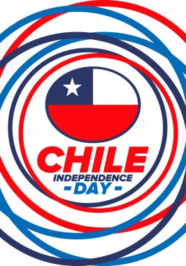 Şili Bağımsızlık Günü. Mutlu bayramlar Patrias. Özgürlük günü. Yıllığı 18 Eylül 'de kutlayın. Şili bayrağı. Vatansever Şili tasarımı. Poster, kart, afiş, şablon, geçmiş. Vektör