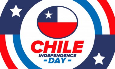 Şili Bağımsızlık Günü. Mutlu bayramlar Patrias. Özgürlük günü. Yıllığı 18 Eylül 'de kutlayın. Şili bayrağı. Vatansever Şili tasarımı. Poster, kart, afiş, şablon, geçmiş. Vektör