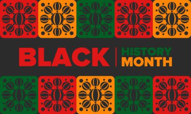 Siyahların Tarihi Ayı. Afrikalı Amerikan Tarihi. Yıllık kutlama. Şubat 'ta Amerika ve Kanada' da. Ekim ayında İngiltere 'de. Poster, kart, afiş, geçmiş. Vektör illüstrasyonu