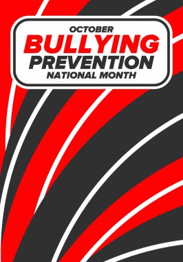Ekim ayında Ulusal Zorbalık Önleme Ayı. Kabadayılığı bırak. Tüm gençlerin zorbalıktan korunması için yapılan yıllık kampanya. Turuncu renk. Poster, kart, afiş, geçmiş. Vektör illüstrasyonu