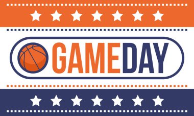 Maç günü. Mart ayında basketbol playoff 'u. Amerika 'da süper spor partisi. Sezon turnuvasının son maçları. Profesyonel takım şampiyonluğu. Basketbol topu. Spor afişi. Vektör