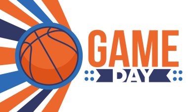 Maç günü. Mart ayında basketbol playoff 'u. Amerika 'da süper spor partisi. Sezon turnuvasının son maçları. Profesyonel takım şampiyonluğu. Basketbol topu. Spor afişi. Vektör