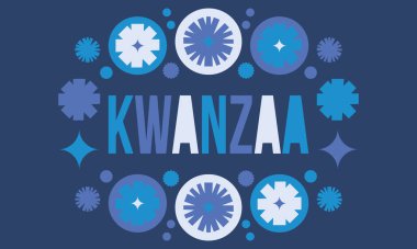 Kwanzaa Mutlu Kutlamalar. Afro-Amerikan kültür bayramı. Yedi gün festival, 26 Aralık 'tan 1 Ocak' a kadar yıllık kutlama. Siyah tarih. Poster, kart, afiş ve geçmiş. Vektör