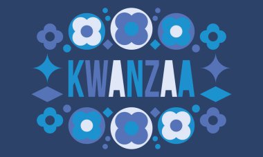 Kwanzaa Mutlu Kutlamalar. Afro-Amerikan kültür bayramı. Yedi gün festival, 26 Aralık 'tan 1 Ocak' a kadar yıllık kutlama. Siyah tarih. Poster, kart, afiş ve geçmiş. Vektör