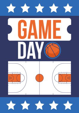 Maç günü. Mart ayında basketbol playoff 'u. Amerika 'da süper spor partisi. Sezon turnuvasının son maçları. Profesyonel takım şampiyonluğu. Basketbol topu. Spor afişi. Vektör