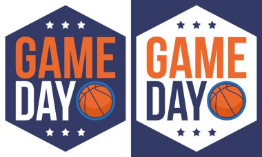 Maç günü. Mart ayında basketbol playoff 'u. Amerika 'da süper spor partisi. Sezon turnuvasının son maçları. Profesyonel takım şampiyonluğu. Basketbol topu. Spor afişi. Vektör