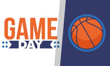 Maç günü. Mart ayında basketbol playoff 'u. Amerika 'da süper spor partisi. Sezon turnuvasının son maçları. Profesyonel takım şampiyonluğu. Basketbol topu. Spor afişi. Vektör