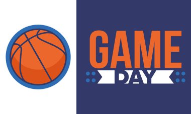 Maç günü. Mart ayında basketbol playoff 'u. Amerika 'da süper spor partisi. Sezon turnuvasının son maçları. Profesyonel takım şampiyonluğu. Basketbol topu. Spor afişi. Vektör