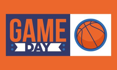 Maç günü. Mart ayında basketbol playoff 'u. Amerika 'da süper spor partisi. Sezon turnuvasının son maçları. Profesyonel takım şampiyonluğu. Basketbol topu. Spor afişi. Vektör