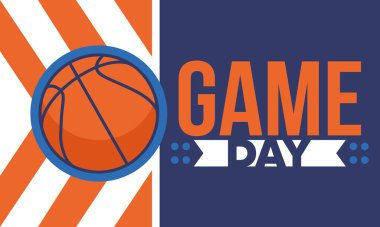 Maç günü. Mart ayında basketbol playoff 'u. Amerika 'da süper spor partisi. Sezon turnuvasının son maçları. Profesyonel takım şampiyonluğu. Basketbol topu. Spor afişi. Vektör