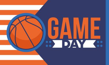 Maç günü. Mart ayında basketbol playoff 'u. Amerika 'da süper spor partisi. Sezon turnuvasının son maçları. Profesyonel takım şampiyonluğu. Basketbol topu. Spor afişi. Vektör