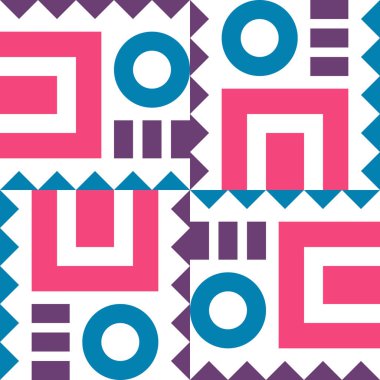 Güzel geometrik arka plan. Farklı şekillerde şekiller. Kabile formu. Çiçekler. Geometrik tasarım. Yaratıcı dokular. Renkli sanat. Modern grafik posteri. Retro renk. Vektör illüstrasyonu