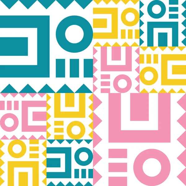 Güzel geometrik arka plan. Farklı şekillerde şekiller. Kabile formu. Çiçekler. Geometrik tasarım. Yaratıcı dokular. Renkli sanat. Modern grafik posteri. Retro renk. Vektör illüstrasyonu