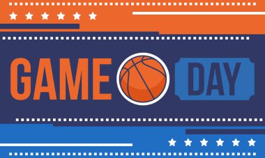 Maç günü. Mart ayında basketbol playoff 'u. Amerika 'da süper spor partisi. Sezon turnuvasının son maçları. Profesyonel takım şampiyonluğu. Basketbol topu. Spor afişi. Vektör