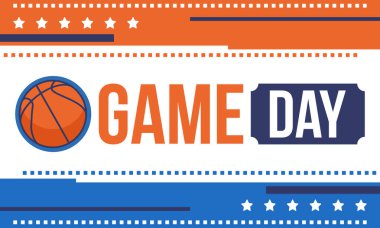 Maç günü. Mart ayında basketbol playoff 'u. Amerika 'da süper spor partisi. Sezon turnuvasının son maçları. Profesyonel takım şampiyonluğu. Basketbol topu. Spor afişi. Vektör