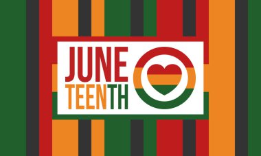 Haziran Bağımsızlık Günü 'nde. Özgürlük ya da Özgürlük Günü. Yıllık Amerikan bayramı, 19 Haziran 'da kutlandı. Afro-Amerikan tarihi ve mirası. Poster, tebrik kartı, afiş ve geçmiş. Vektör