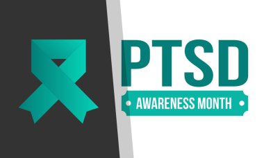 Haziran 'da TSSB Farkındalık Ayı. Travma Sonrası Stres Bozukluğu. Amerika 'da yıllık kutlama. Tıbbi sağlık ve farkındalık tasarımı. Poster, kart, afiş ve geçmiş. Vektör illüstrasyonu