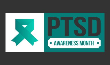 Haziran 'da TSSB Farkındalık Ayı. Travma Sonrası Stres Bozukluğu. Amerika 'da yıllık kutlama. Tıbbi sağlık ve farkındalık tasarımı. Poster, kart, afiş ve geçmiş. Vektör illüstrasyonu