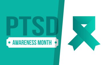 Haziran 'da TSSB Farkındalık Ayı. Travma Sonrası Stres Bozukluğu. Amerika 'da yıllık kutlama. Tıbbi sağlık ve farkındalık tasarımı. Poster, kart, afiş ve geçmiş. Vektör illüstrasyonu