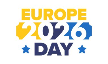 Avrupa Günü. Mayıs 'ta yıllık resmi tatil. Bu, Avrupa Konseyi 'nin 5 Mayıs, Avrupa Birliği' nin 9 Mayıs tarihli iki yıllık gözlemleme gününün adıdır. Poster, kart, afiş ve geçmiş. Vektör