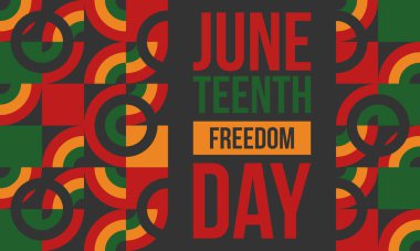 Haziran Bağımsızlık Günü 'nde. Özgürlük ya da Özgürlük Günü. Yıllık Amerikan bayramı, 19 Haziran 'da kutlandı. Afro-Amerikan tarihi ve mirası. Poster, tebrik kartı, afiş ve geçmiş. Vektör