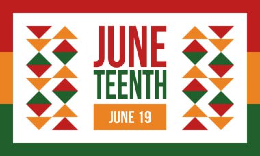 Haziran Bağımsızlık Günü 'nde. Özgürlük ya da Özgürlük Günü. Yıllık Amerikan bayramı, 19 Haziran 'da kutlandı. Afro-Amerikan tarihi ve mirası. Poster, tebrik kartı, afiş ve geçmiş. Vektör