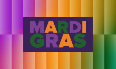 New Orleans 'taki Mardi Gras Karnavalı. Şişman Salı. Geleneksel bayram, yıllık kutlama. Halk festivali, kostüm maskesi, eğlence partisi. Karnaval maskesi. Poster, kart, afiş ve geçmiş. Vektör