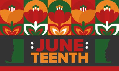 Haziran Bağımsızlık Günü 'nde. Özgürlük ya da Özgürlük Günü. Yıllık Amerikan bayramı, 19 Haziran 'da kutlandı. Afro-Amerikan tarihi ve mirası. Poster, tebrik kartı, afiş ve geçmiş. Vektör