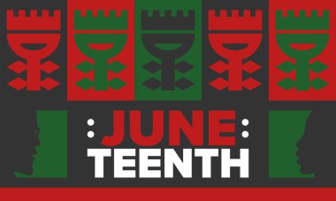 Haziran Bağımsızlık Günü 'nde. Özgürlük ya da Özgürlük Günü. Yıllık Amerikan bayramı, 19 Haziran 'da kutlandı. Afro-Amerikan tarihi ve mirası. Poster, tebrik kartı, afiş ve geçmiş. Vektör