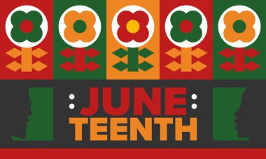 Haziran Bağımsızlık Günü 'nde. Özgürlük ya da Özgürlük Günü. Yıllık Amerikan bayramı, 19 Haziran 'da kutlandı. Afro-Amerikan tarihi ve mirası. Poster, tebrik kartı, afiş ve geçmiş. Vektör