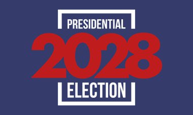 Oylar 2028 'e. Birleşik Devletler 'de 2028 Başkanlık Seçimi. Oylama günü, 7 Kasım. Amerikan Seçimleri. Vatansever Amerikan unsuru. Poster, kart, afiş ve geçmiş. Vektör illüstrasyonu
