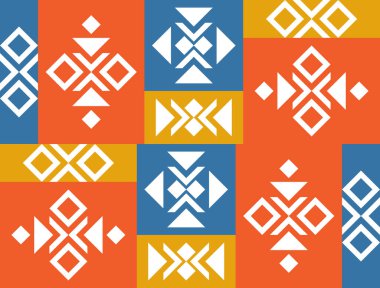 Geleneksel Geometrik Kabile Motifleri ve Sıcak Toprak Tonları ile Etnik Halk Düzeni Arkaplanı. İllüstrasyon sanatı. Vektör