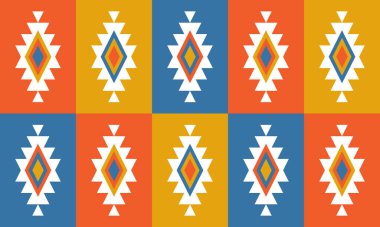 Geleneksel Geometrik Kabile Motifleri ve Sıcak Toprak Tonları ile Etnik Halk Düzeni Arkaplanı. İllüstrasyon sanatı. Vektör