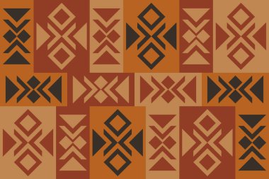 Geleneksel Geometrik Kabile Motifleri ve Sıcak Toprak Tonları ile Etnik Halk Düzeni Arkaplanı. İllüstrasyon sanatı. Vektör