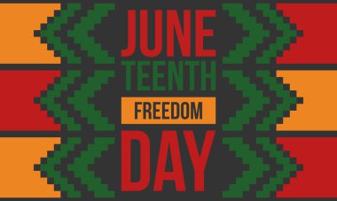 Haziran Bağımsızlık Günü 'nde. Özgürlük ya da Özgürlük Günü. Yıllık Amerikan bayramı, 19 Haziran 'da kutlandı. Afro-Amerikan tarihi ve mirası. Poster, tebrik kartı, afiş ve geçmiş. Vektör