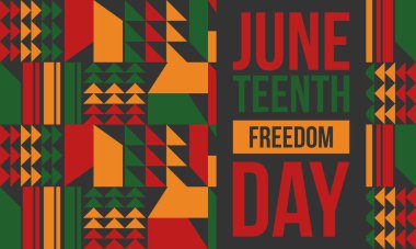 Haziran Bağımsızlık Günü 'nde. Özgürlük ya da Özgürlük Günü. Yıllık Amerikan bayramı, 19 Haziran 'da kutlandı. Afro-Amerikan tarihi ve mirası. Poster, tebrik kartı, afiş ve geçmiş. Vektör