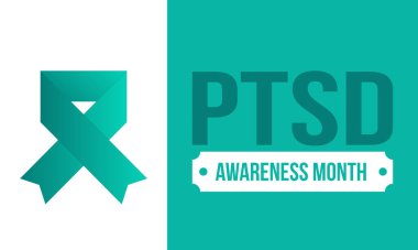 Haziran 'da TSSB Farkındalık Ayı. Travma Sonrası Stres Bozukluğu. Amerika 'da yıllık kutlama. Tıbbi sağlık ve farkındalık tasarımı. Poster, kart, afiş ve geçmiş. Vektör illüstrasyonu