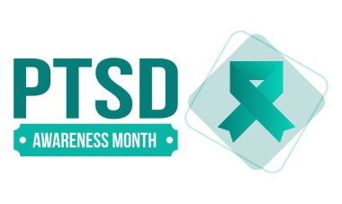 Haziran 'da TSSB Farkındalık Ayı. Travma Sonrası Stres Bozukluğu. Amerika 'da yıllık kutlama. Tıbbi sağlık ve farkındalık tasarımı. Poster, kart, afiş ve geçmiş. Vektör illüstrasyonu