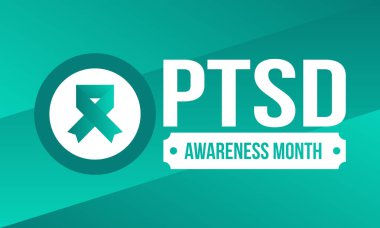 Haziran 'da TSSB Farkındalık Ayı. Travma Sonrası Stres Bozukluğu. Amerika 'da yıllık kutlama. Tıbbi sağlık ve farkındalık tasarımı. Poster, kart, afiş ve geçmiş. Vektör illüstrasyonu