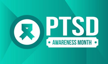 Haziran 'da TSSB Farkındalık Ayı. Travma Sonrası Stres Bozukluğu. Amerika 'da yıllık kutlama. Tıbbi sağlık ve farkındalık tasarımı. Poster, kart, afiş ve geçmiş. Vektör illüstrasyonu