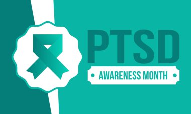 Haziran 'da TSSB Farkındalık Ayı. Travma Sonrası Stres Bozukluğu. Amerika 'da yıllık kutlama. Tıbbi sağlık ve farkındalık tasarımı. Poster, kart, afiş ve geçmiş. Vektör illüstrasyonu