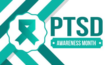 Haziran 'da TSSB Farkındalık Ayı. Travma Sonrası Stres Bozukluğu. Amerika 'da yıllık kutlama. Tıbbi sağlık ve farkındalık tasarımı. Poster, kart, afiş ve geçmiş. Vektör illüstrasyonu