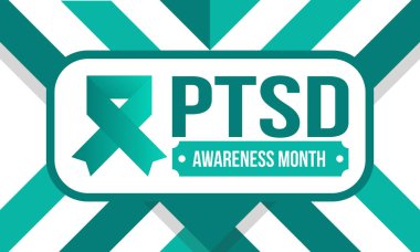 Haziran 'da TSSB Farkındalık Ayı. Travma Sonrası Stres Bozukluğu. Amerika 'da yıllık kutlama. Tıbbi sağlık ve farkındalık tasarımı. Poster, kart, afiş ve geçmiş. Vektör illüstrasyonu