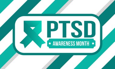 Haziran 'da TSSB Farkındalık Ayı. Travma Sonrası Stres Bozukluğu. Amerika 'da yıllık kutlama. Tıbbi sağlık ve farkındalık tasarımı. Poster, kart, afiş ve geçmiş. Vektör illüstrasyonu