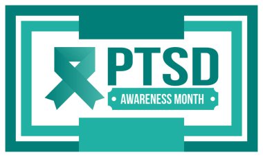 Haziran 'da TSSB Farkındalık Ayı. Travma Sonrası Stres Bozukluğu. Amerika 'da yıllık kutlama. Tıbbi sağlık ve farkındalık tasarımı. Poster, kart, afiş ve geçmiş. Vektör illüstrasyonu