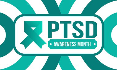 Haziran 'da TSSB Farkındalık Ayı. Travma Sonrası Stres Bozukluğu. Amerika 'da yıllık kutlama. Tıbbi sağlık ve farkındalık tasarımı. Poster, kart, afiş ve geçmiş. Vektör illüstrasyonu