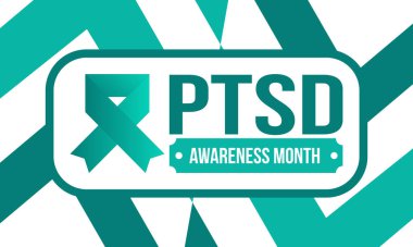 Haziran 'da TSSB Farkındalık Ayı. Travma Sonrası Stres Bozukluğu. Amerika 'da yıllık kutlama. Tıbbi sağlık ve farkındalık tasarımı. Poster, kart, afiş ve geçmiş. Vektör illüstrasyonu