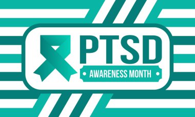 Haziran 'da TSSB Farkındalık Ayı. Travma Sonrası Stres Bozukluğu. Amerika 'da yıllık kutlama. Tıbbi sağlık ve farkındalık tasarımı. Poster, kart, afiş ve geçmiş. Vektör illüstrasyonu