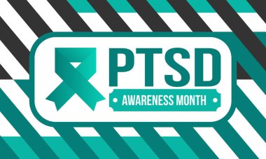 Haziran 'da TSSB Farkındalık Ayı. Travma Sonrası Stres Bozukluğu. Amerika 'da yıllık kutlama. Tıbbi sağlık ve farkındalık tasarımı. Poster, kart, afiş ve geçmiş. Vektör illüstrasyonu